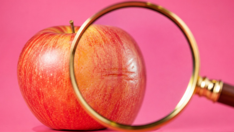 Une pomme presque parfaite observée à la loupe